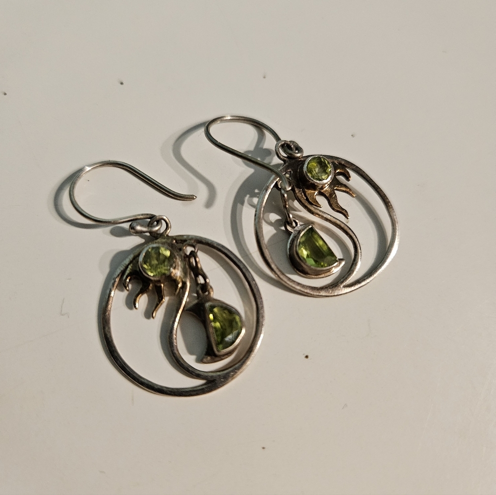 Peridot 925 Yin and Yang Sun and Moon Earrings